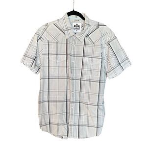 EXPRESS western  Short Sleeve Plaid Button Down Pearl snap size XL